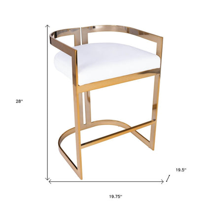 28" White and Gold Iron Low Back Counter Height Bar Chair