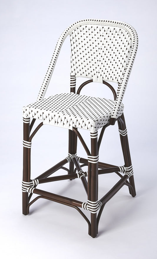 28" White And Dark Brown Rattan Bar Chair