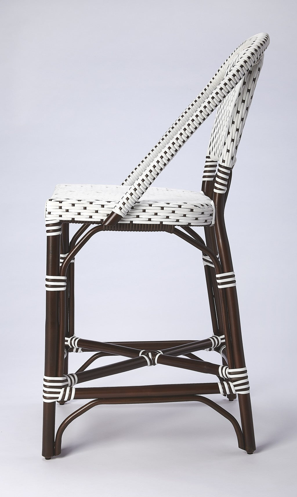 28" White And Dark Brown Rattan Bar Chair