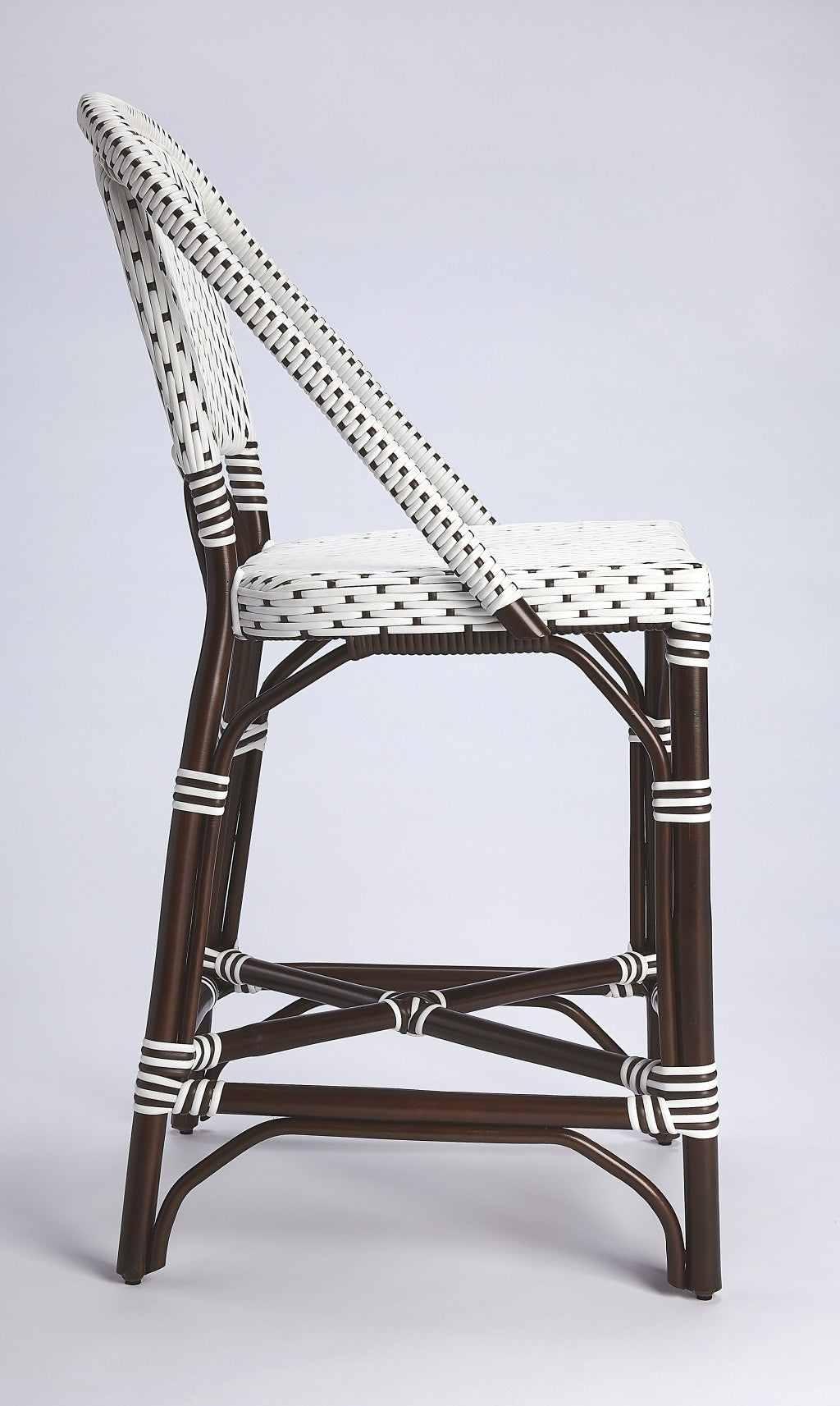 28" White And Dark Brown Rattan Bar Chair