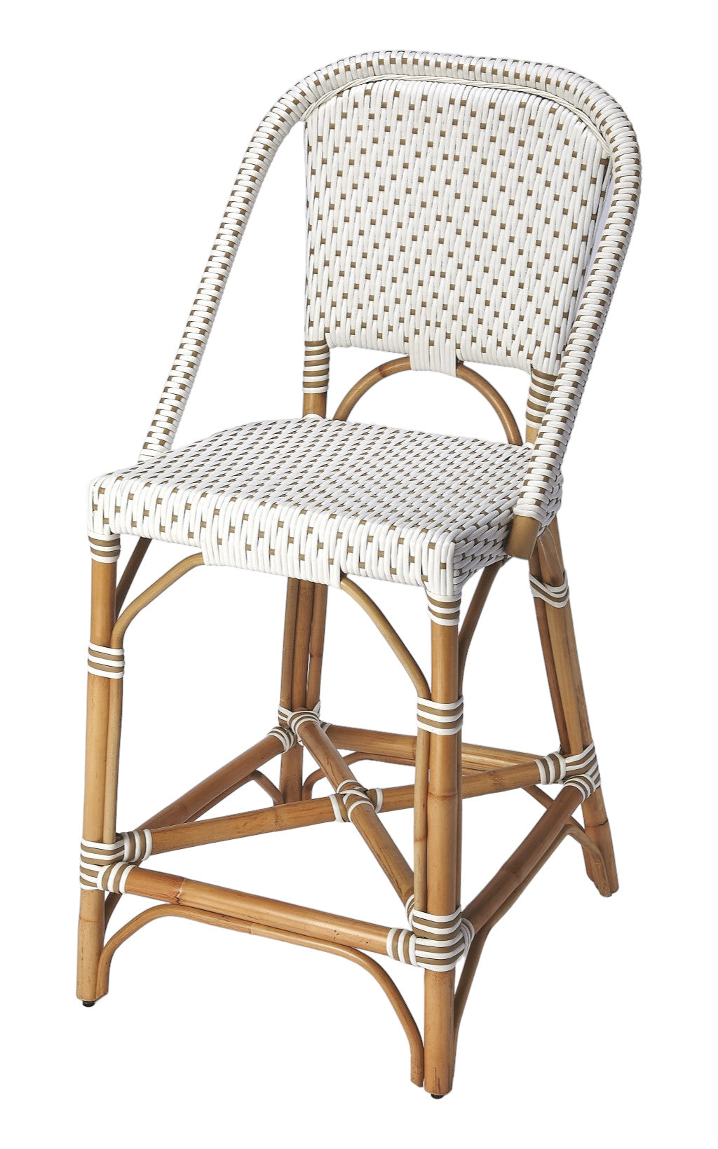 28" White And Natural Rattan Bar Chair