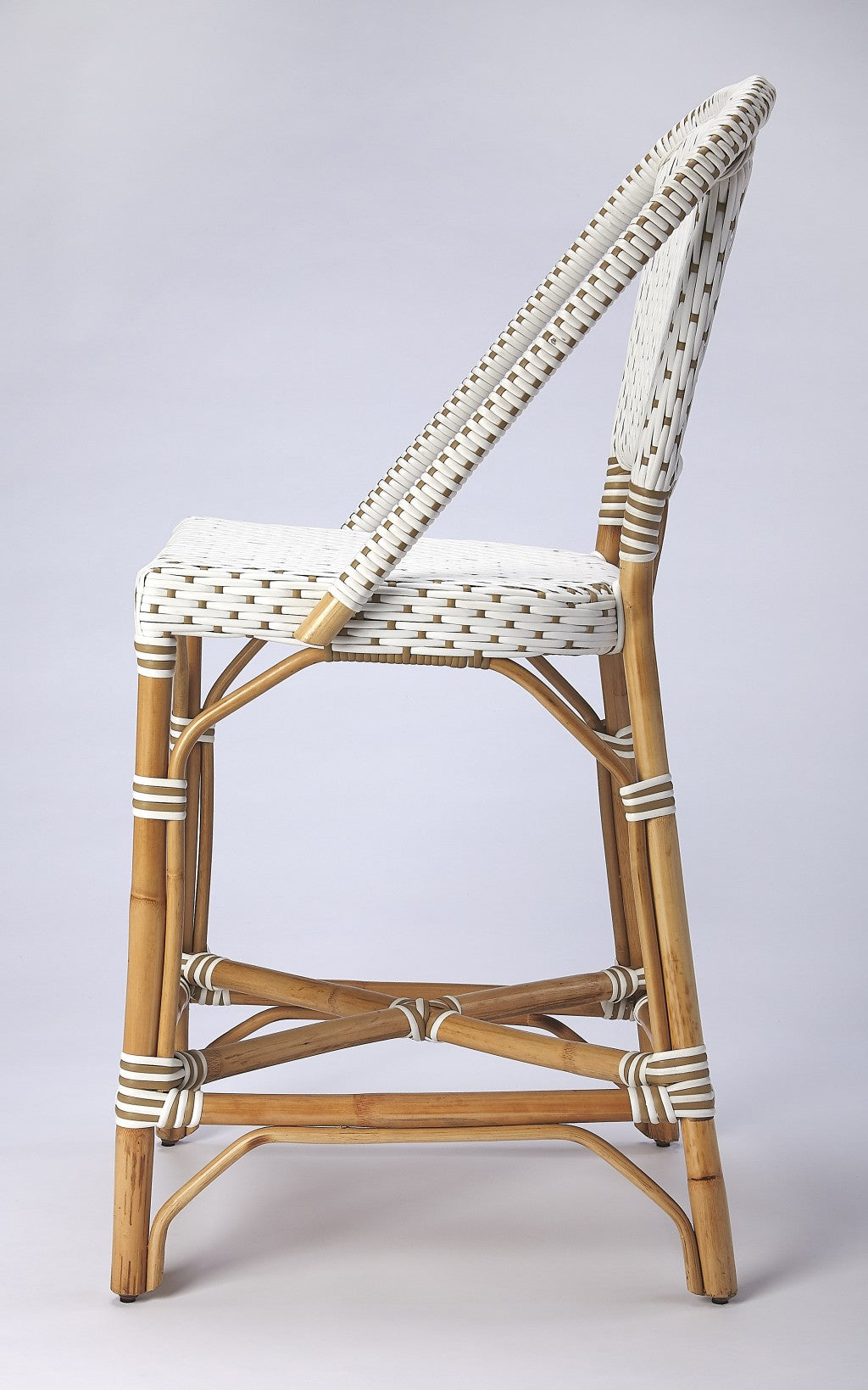 28" White And Natural Rattan Bar Chair