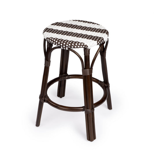 24" Dark Brown and White Rattan Backless Counter Height Bar Chair