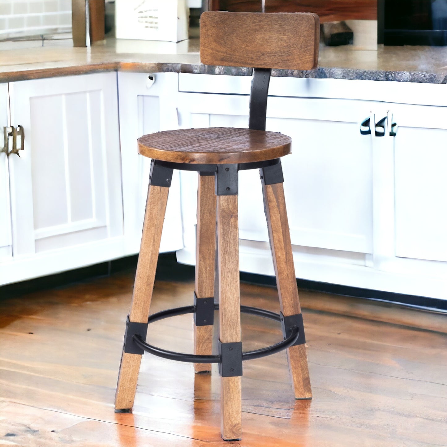 28" Brown And Natural Iron Bar Chair