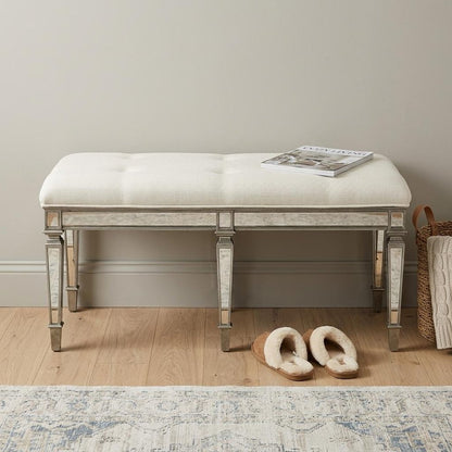 42" Silver Upholstered 100% Cotton Entryway Bench