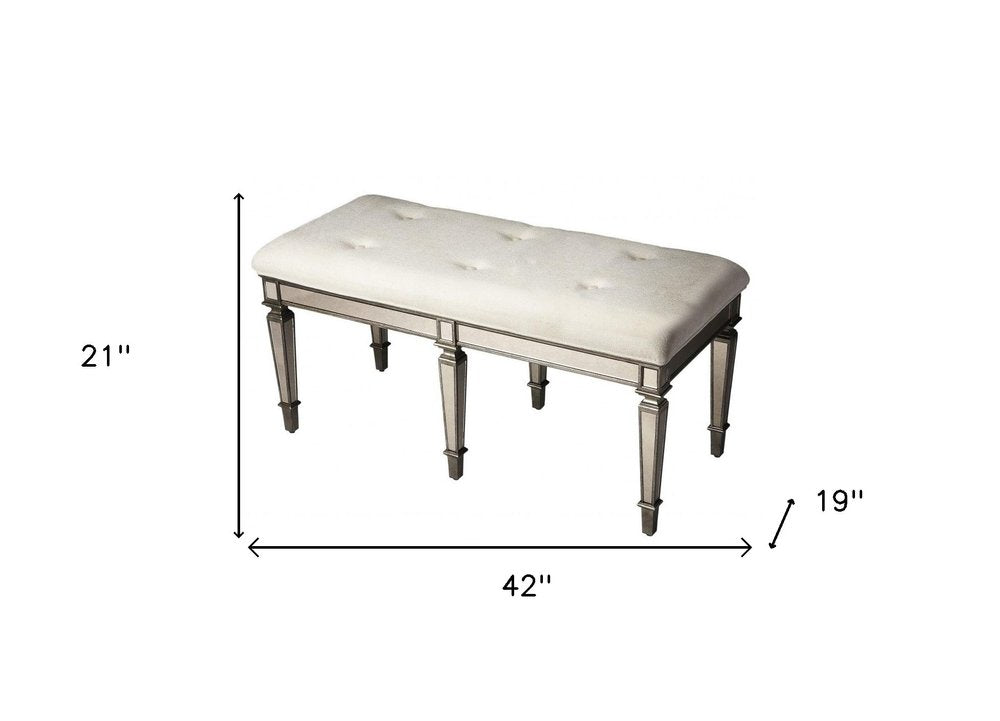 42" silver upholstered 100% cotton entryway bench