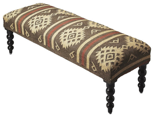 48" brown upholstered wool Southwest distressed bench