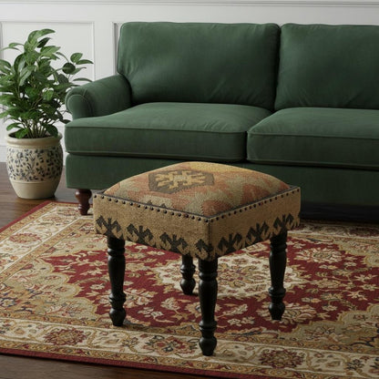 18" Brown Linen Ottoman