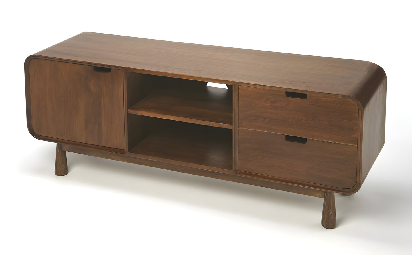 50" Medium Brown Wood Curved Edge Enclosed Storage TV Stand