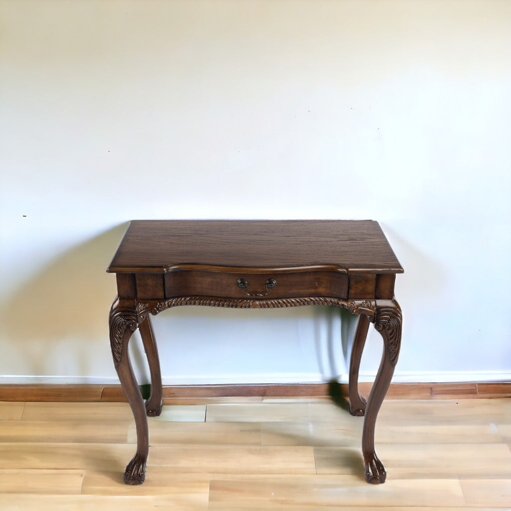 35" Brown Rubberwood Solid Manufactured Wood Writing Desk