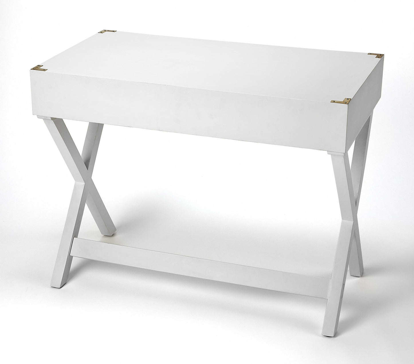 40" White Mango Wood Writing Desk With Three Drawers