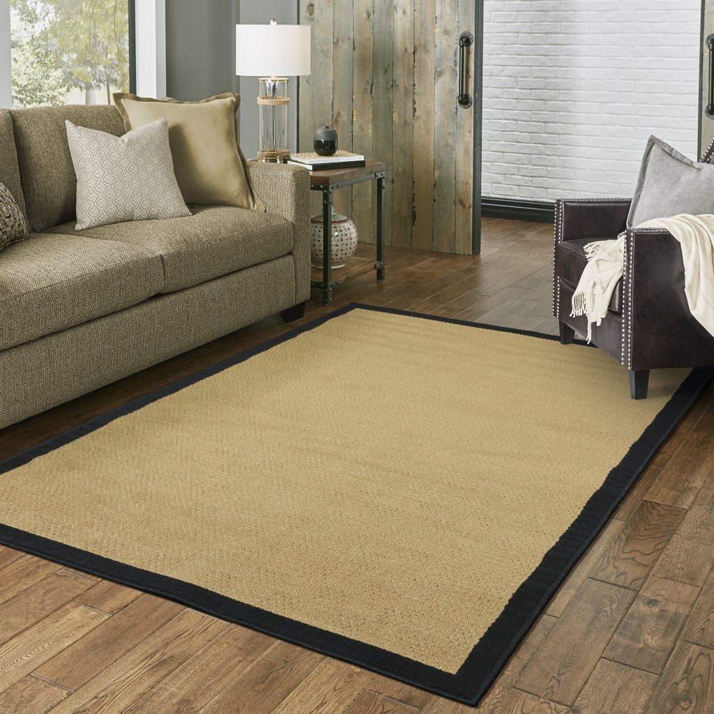 5' X 8' Beige and Black Indoor Outdoor Area Rug