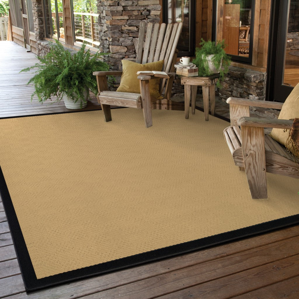 5' X 8' Beige and Black Indoor Outdoor Area Rug