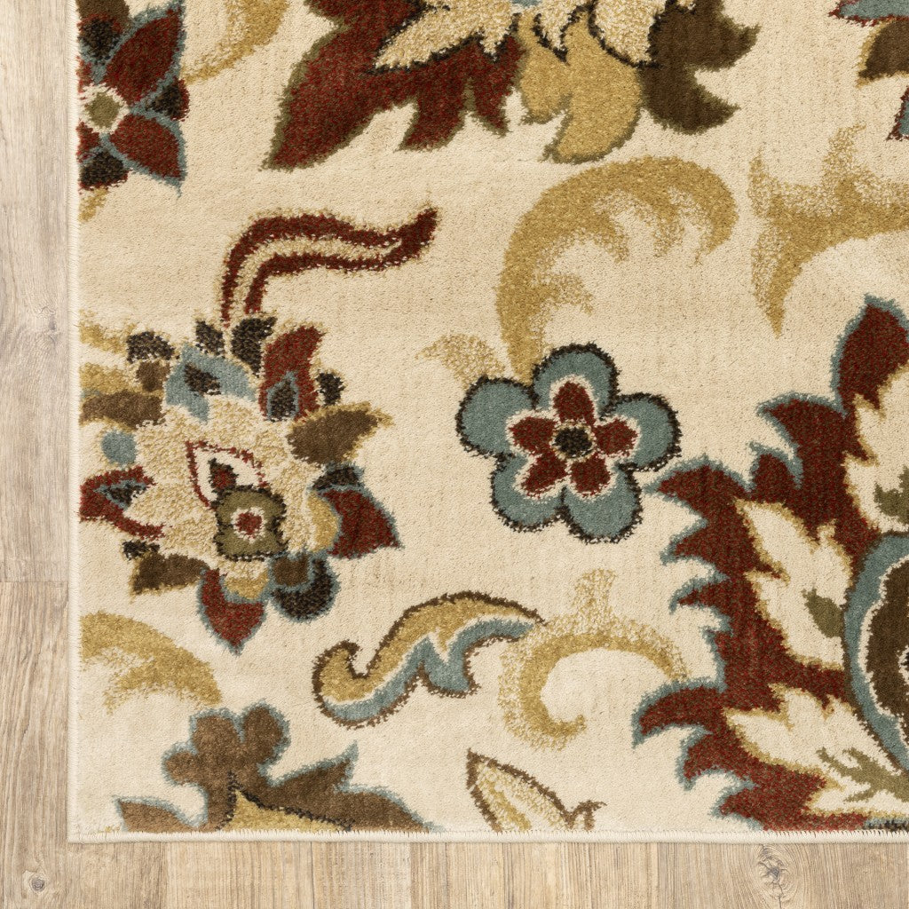 3' X 5' Ivory And Red Floral Vines Area Rug