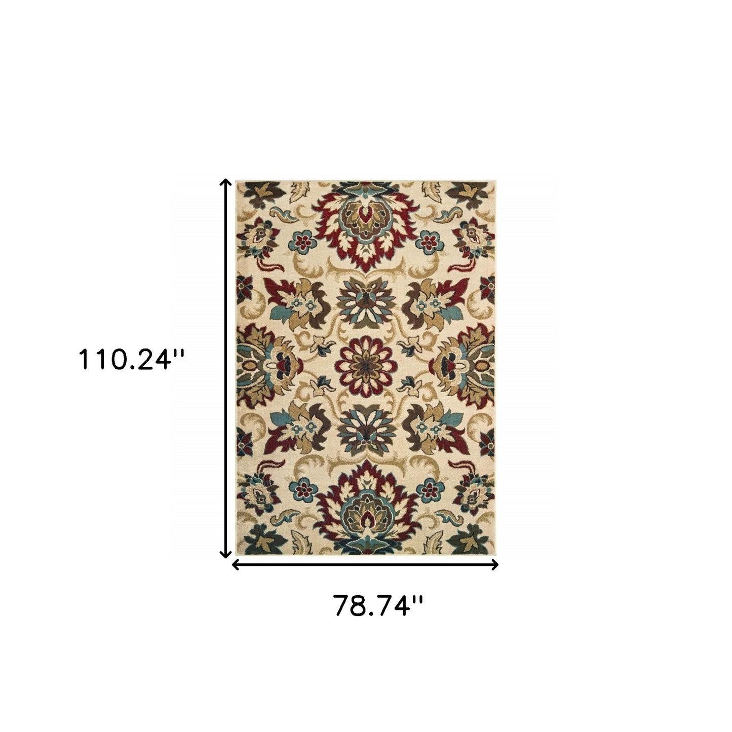 3' X 5' Ivory And Red Floral Vines Area Rug