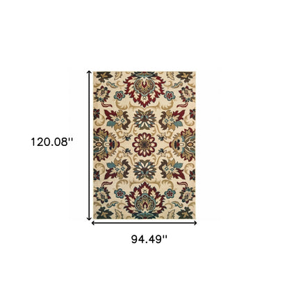 3' X 5' Ivory And Red Floral Vines Area Rug