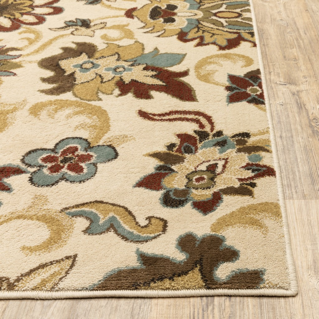 5’X7’ Ivory And Red Floral Vines Area Rug