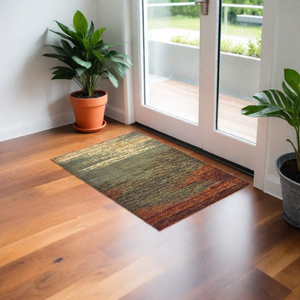 5' X 7' Blue And Brown Distressed Area Rug