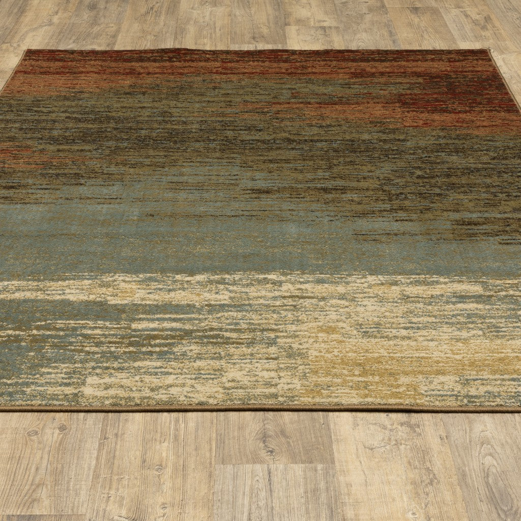 5' X 7' Blue And Brown Distressed Area Rug