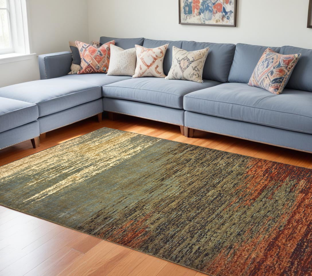 5' X 7' Blue And Brown Distressed Area Rug