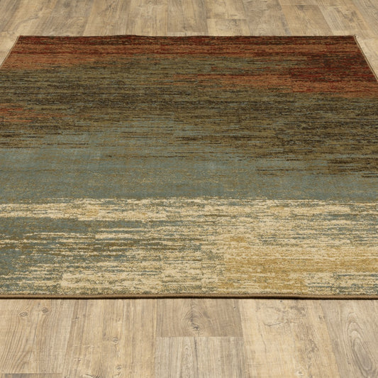 7' X 9' Blue And Brown Distressed Area Rug