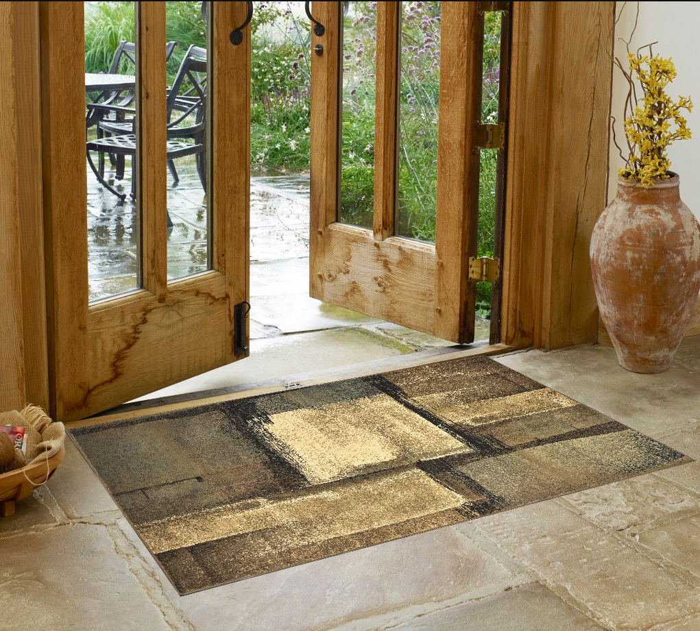 3' X 5' Brown And Beige Distressed Blocks Area Rug