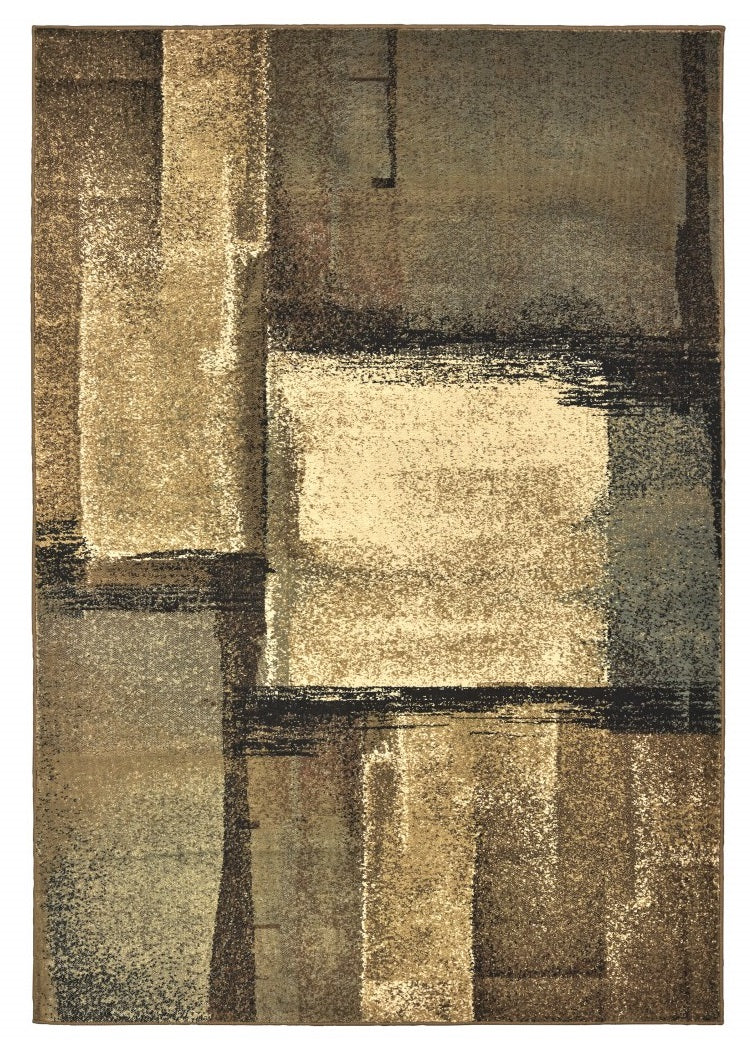 3' X 5' Brown And Beige Distressed Blocks Area Rug