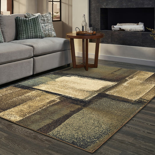 7' X 9' Cream and Taupe Power Loom Area Rug