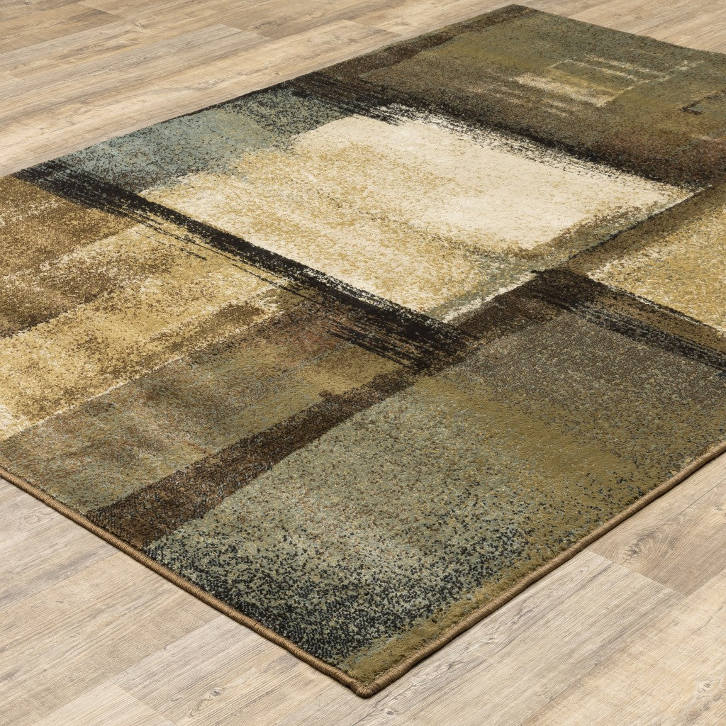 3' X 5' Brown And Beige Distressed Blocks Area Rug