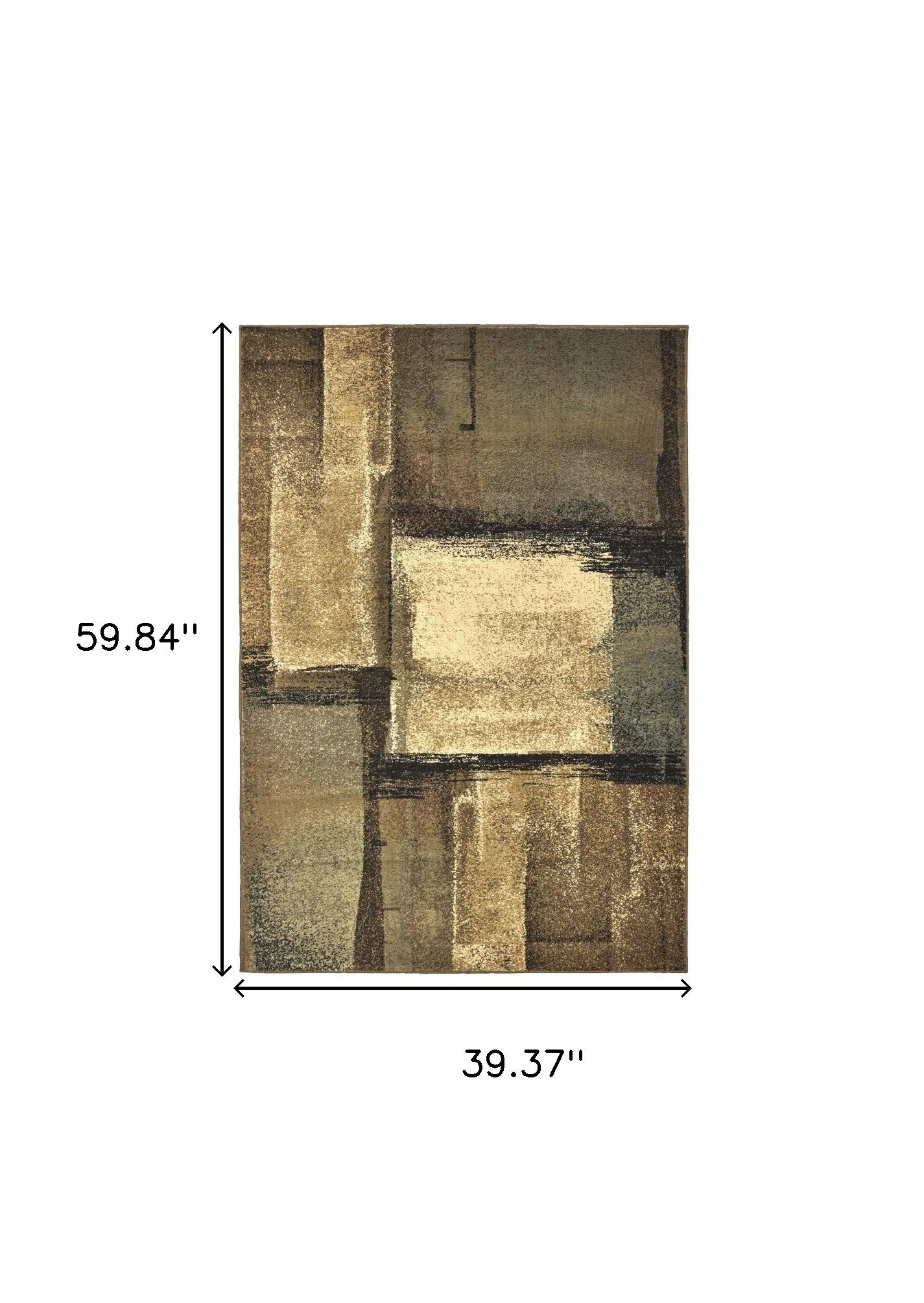 3' X 5' Brown And Beige Distressed Blocks Area Rug