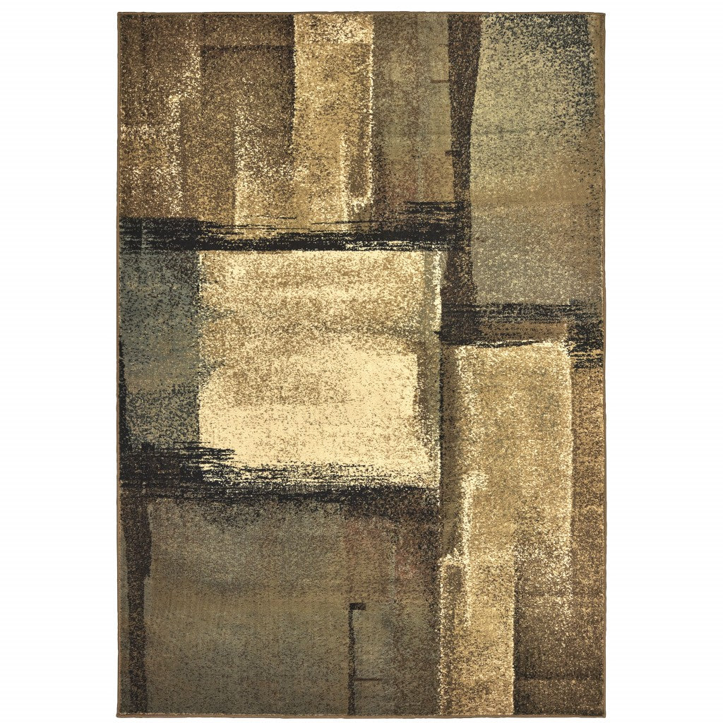 3' X 5' Brown And Beige Distressed Blocks Area Rug