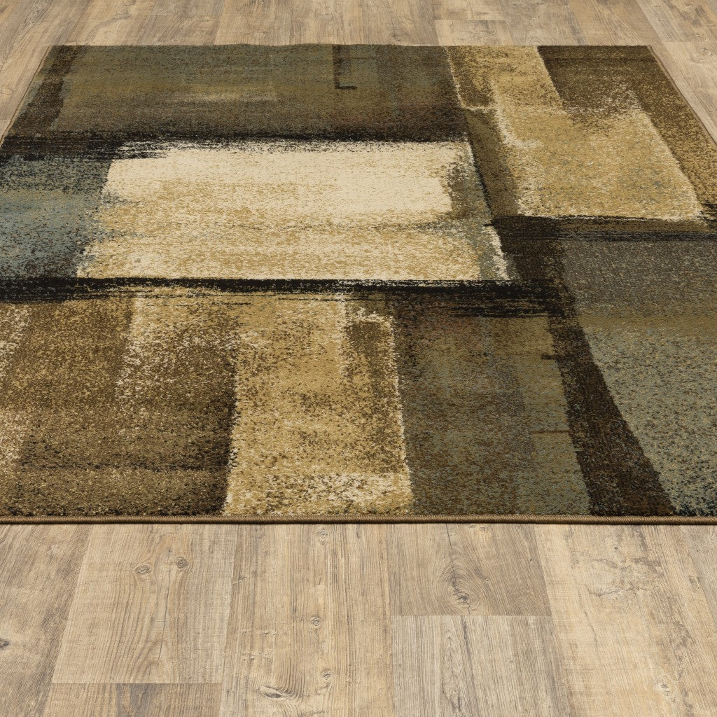 3' X 5' Brown And Beige Distressed Blocks Area Rug