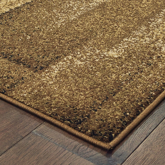 7' X 9' Brown And Beige Distressed Blocks Area Rug