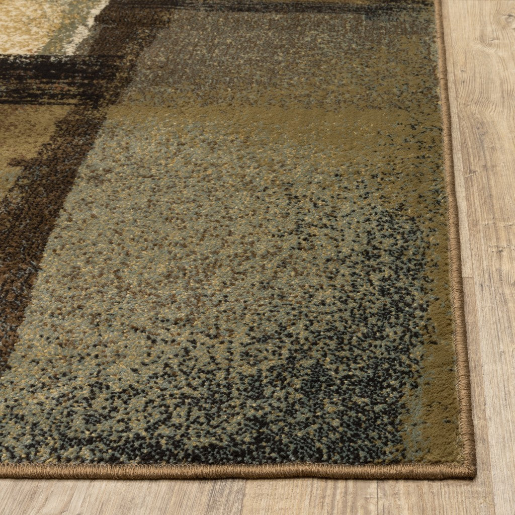 3' X 5' Brown And Beige Distressed Blocks Area Rug