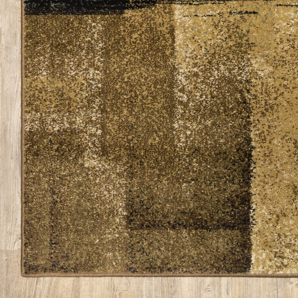 3' X 5' Brown And Beige Distressed Blocks Area Rug