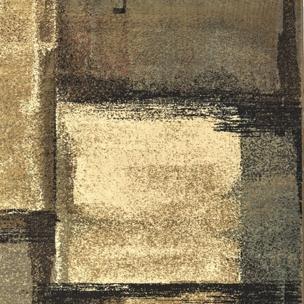 3' X 5' Brown And Beige Distressed Blocks Area Rug