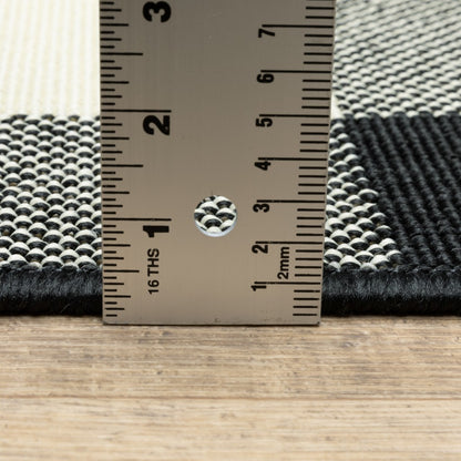 8' X 8' Black and Ivory Indoor Outdoor Area Rug