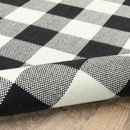8' X 8' Black and Ivory Indoor Outdoor Area Rug