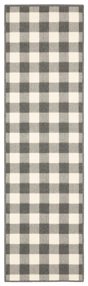 8' Gray And Ivory Indoor Outdoor Runner Rug