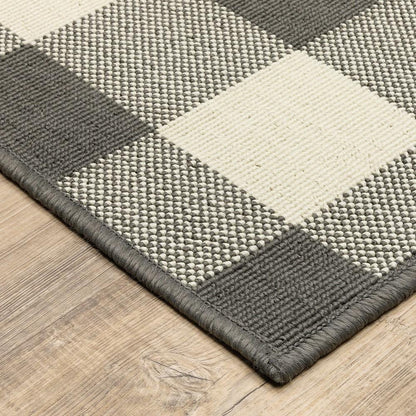 8' Gray And Ivory Indoor Outdoor Runner Rug