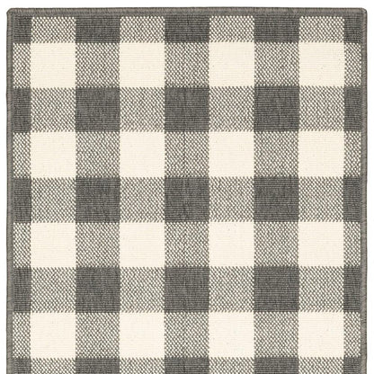 8' Gray And Ivory Indoor Outdoor Runner Rug