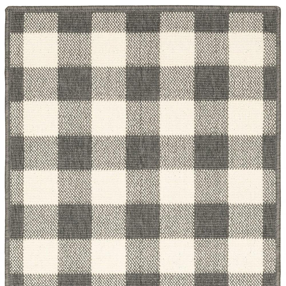 8' Gray And Ivory Indoor Outdoor Runner Rug