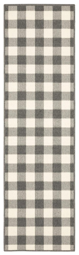 8' Gray And Ivory Indoor Outdoor Runner Rug