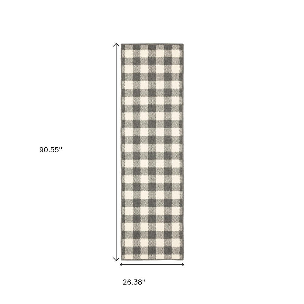 8' Gray And Ivory Indoor Outdoor Runner Rug