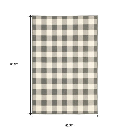 8' Gray And Ivory Indoor Outdoor Runner Rug
