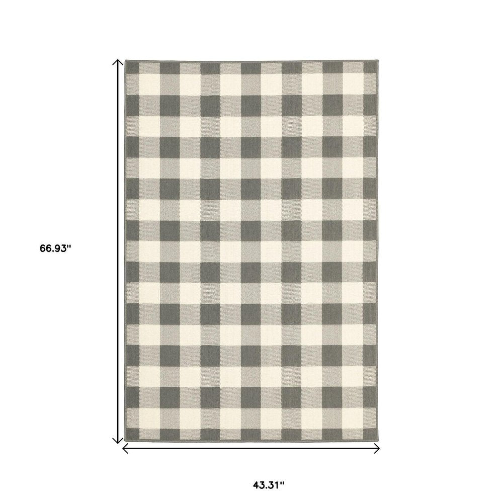 8' Gray And Ivory Indoor Outdoor Runner Rug