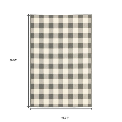 5' X 8' Gray and Ivory Indoor Outdoor Area Rug