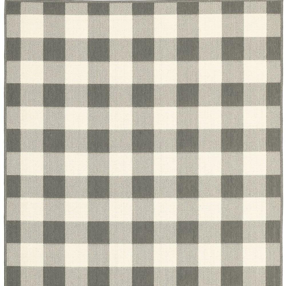 8' Gray And Ivory Indoor Outdoor Runner Rug