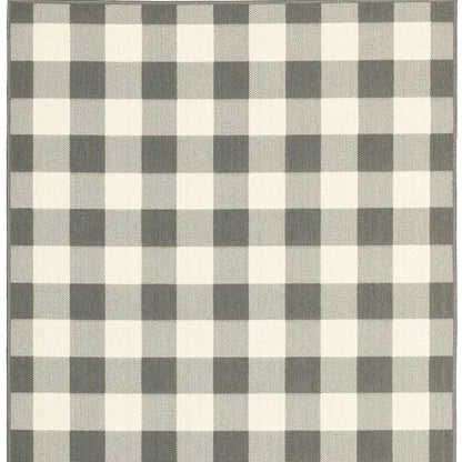 8' Gray And Ivory Indoor Outdoor Runner Rug