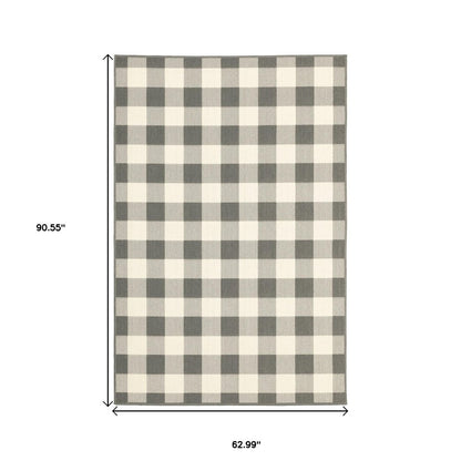 5' X 8' Gray and Ivory Indoor Outdoor Area Rug
